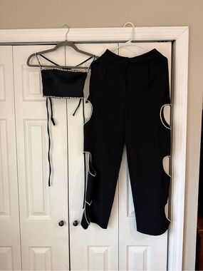 Black Heart Cutout Pants & Crop Top Set